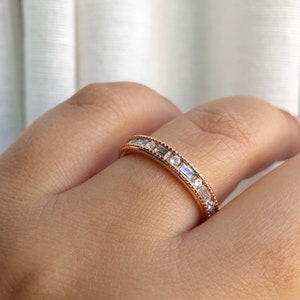 Baguette Diamond Band Sterling Silver Emerald Wedding Band Eternity Band Stacking Baguette Band Simulated Diamond Band Minimalist Band