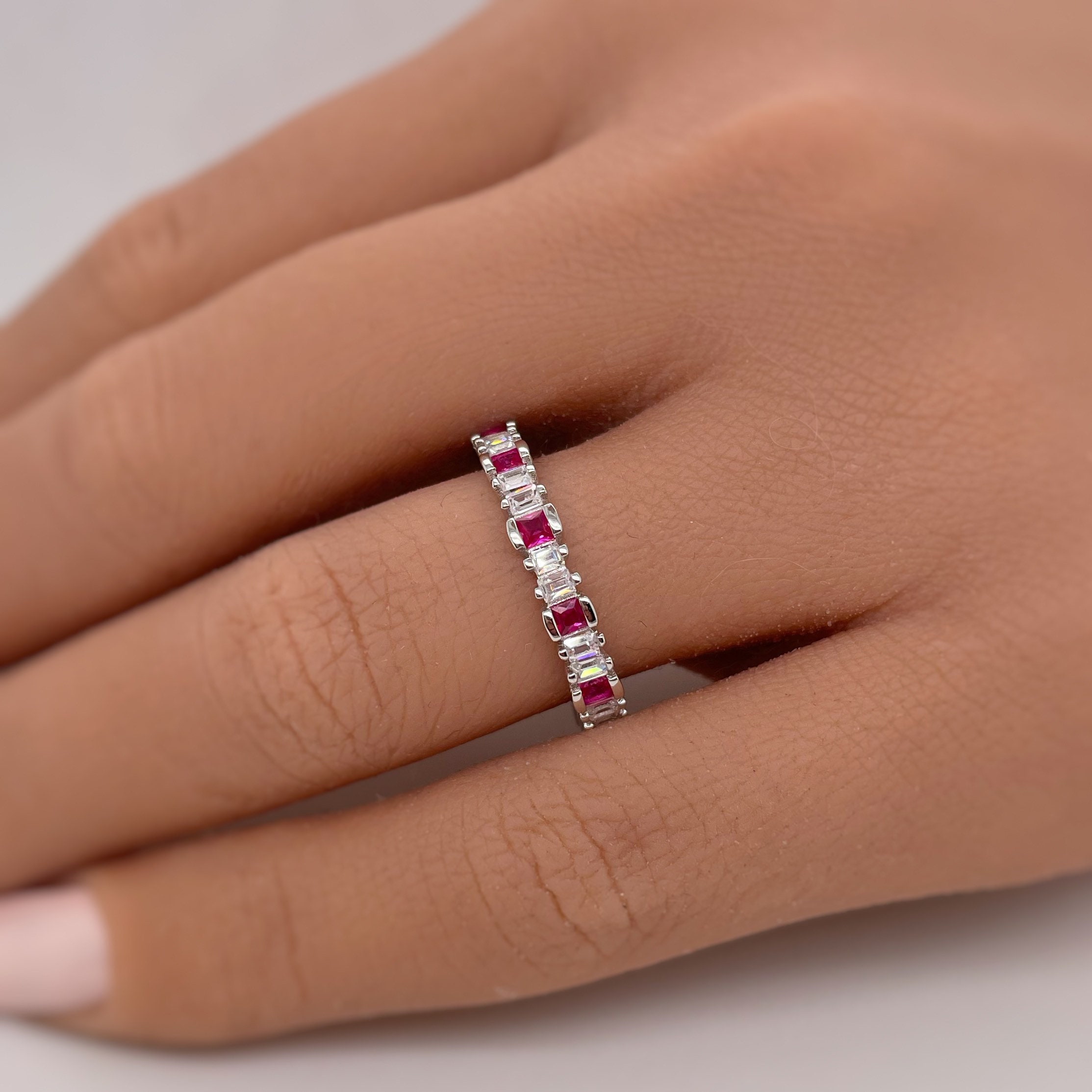 Ruby Square and Diamond Baguette Band, Ruby Baguette Diamond Band ...