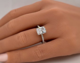 Bague de fiançailles allongée en moissanite taille coussin de 3,00 carats, argent sterling vermeil