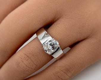 Bague de fiançailles ovale en moissanite, anneau épais, argent sterling vermeil