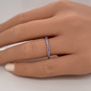 Amethyst Eternity Band, Sterling Silver Wedding Band, Eternity Band, Alexandrite Band, Minimalist February Birthstone Band with Vermeil