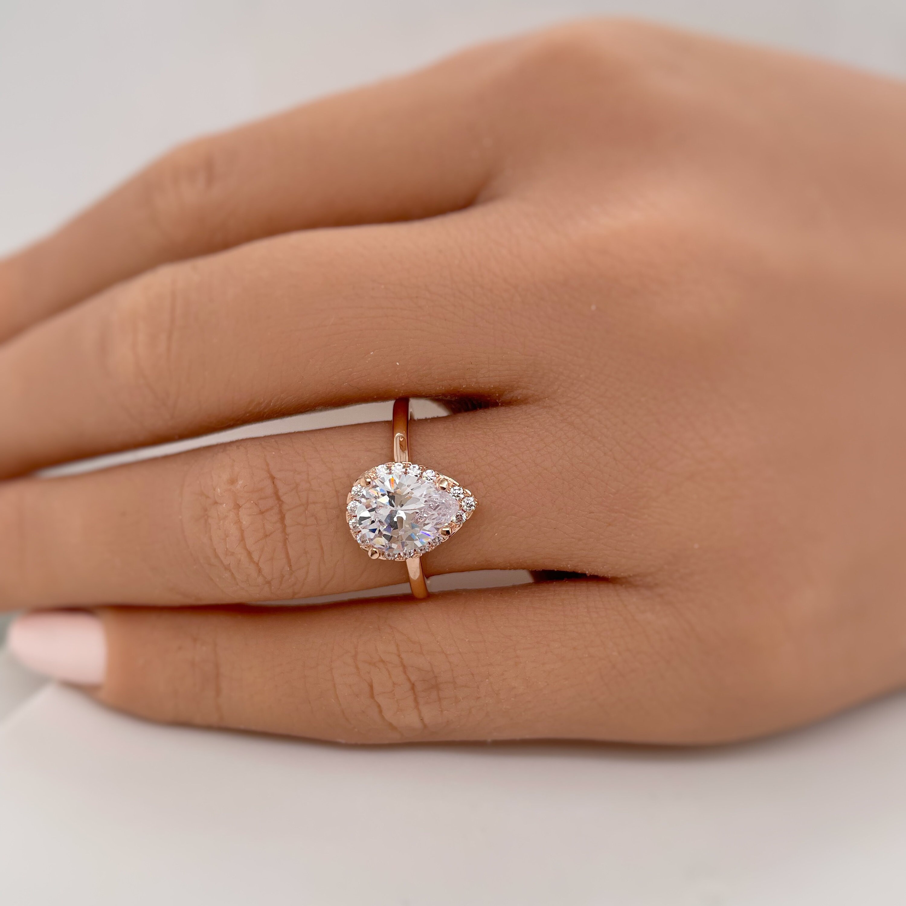 1.50ct Tropfen 14k Gold Verlobungsring Pear Halo Ring | Etsy