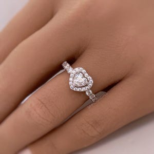 1.00ct Heart Moissanite Engagement Ring, Heart Solitaire Ring, Genuine Moissanite GRA Certified, Sterling Silver with Vermeil