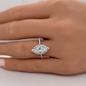 1.50ct Marquise Halo Moissanite Engagement Ring, 14k Marquise Engagement Ring, Simple Minimalist Ring, Moissanite Simulated Diamonds image 1
