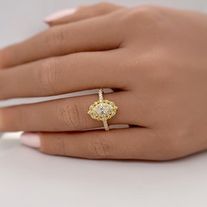 Dainty Marquise Art Deco Engagement Ring, Marquise Flower  Ring,  Marquise Dainty  Minimalist Ring, Promise Ring, Dainty Milgrain Ring