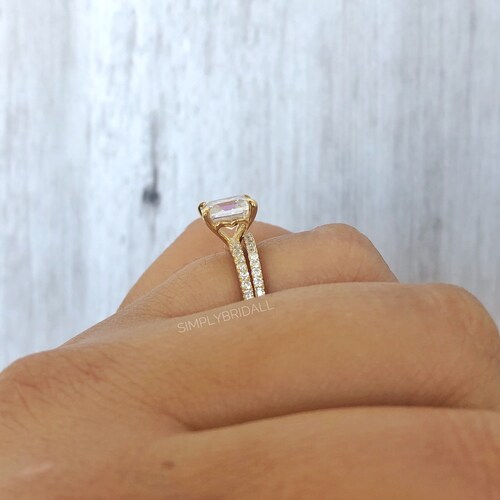 1.00ct Asscher Cut Diamond Ring, Gold Vermeil Engagement Ring Set, Matching Eternity Band, Bridal shops Ring Set, Proposal Ring