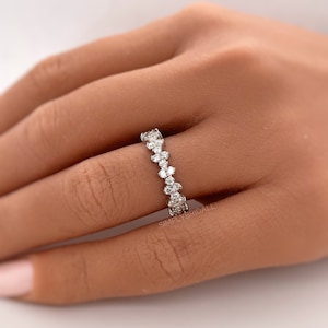 Diamond Cluster Eternity Band, Flower Cluster Eternity Band, Round Diamond, Sterling Silver Wedding Band, Stacking Band, Minimalist