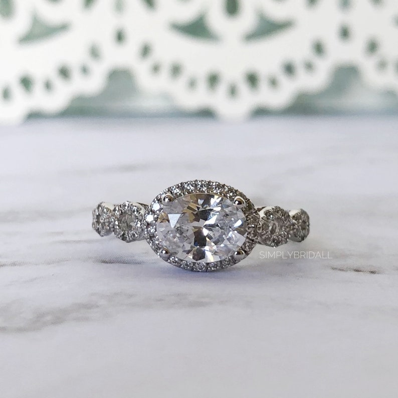 Horizontal Oval Engagement Ring Diamond Sideways Oval Ring Etsy