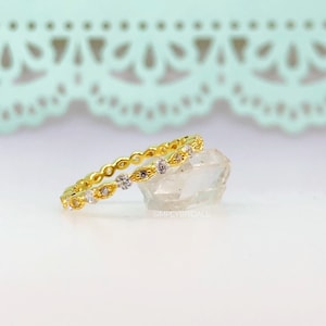 Micro Art Deco Yellow Gold Vermeil Eternity Band Sterling Silver Very Dainty Wedding Band Eternity Band Art Deco Band Simulated Diamonds