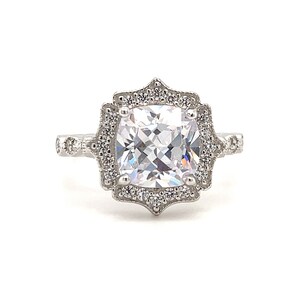 Art Deco Cushion Engagement Ring, Cushion Cut Diamond, Antique Ring, Wedding Ring, Art Deco Halo Proposal Ring Sterling Silver