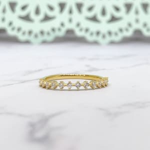Gold Vermeil / Half Eternity Diamond Band / Sterling Silver / Wedding Band Eternity Band Stacking Band Diamond Dainty Minimalist