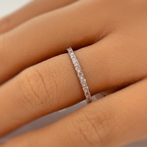 Pink Eternity Band, Sterling Silver Wedding Band, Eternity Band, Pink Sapphire Band, Minimalist October Birthstone Band with Vermeil