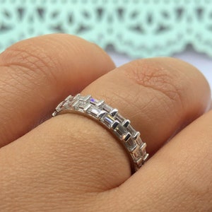 Baguette Band, Double Baguette Band, Sterling Silver, Wedding Band, Eternity Band, Stacking Baguette Band, Simulated Diamond Minimalist Ring