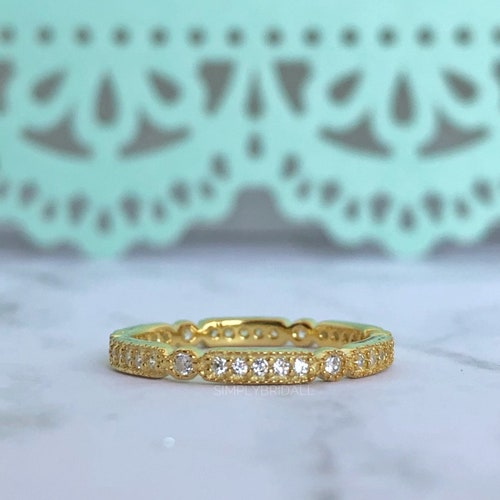 Art Deco Gold Vermeil Eternity Band Sterling Silver Wedding - Etsy