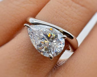 Bague de fiançailles poire moissanite de 3,00 cts, argent sterling vermeil, 14 carats, décoration de mariage