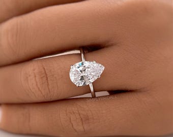 Bague de fiançailles poire moissanite de 4,00 carats : solitaire en argent sterling en forme de larme