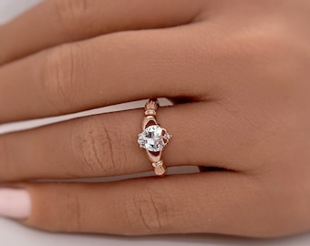 Irish Claddagh Promise Ring, Heart Simulated Diamond Accent Claddagh Engagement Ring, Traditional Irish Ring