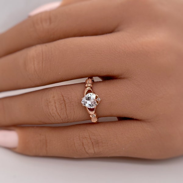 Irish Claddagh Promise Ring, Heart Simulated Diamond Accent Claddagh Engagement Ring, Traditional Irish Ring