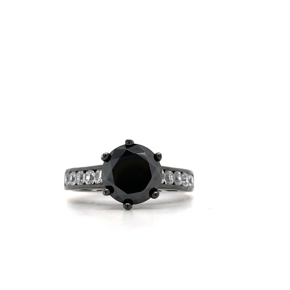 Anillo de compromiso con diamante negro solitario de 2 00 ct anillo negro de 6 puntas anillo de piedra unica con solitario negro anillo de rodio negro con solitario