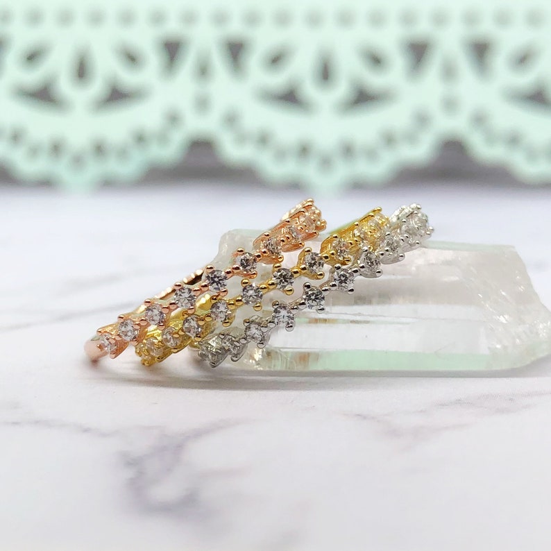 Gold Vermeil Half Eternity Diamond Band Sterling Silver Wedding Band Eternity Band Stacking Band Diamond Dainty Minimalist