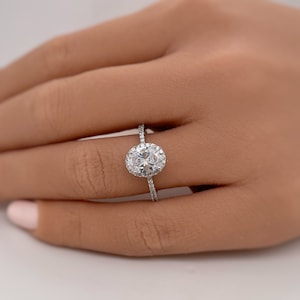 1.25ct Oval Hidden Halo Engagement Ring, 14k White Gold, Oval Solitaire Engagement Ring, Oval Halo Dainty, Minimalist, Moissanite