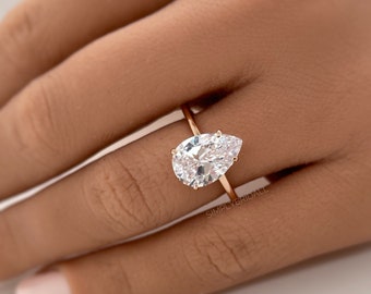 3.00ct Pear Moissanite Engagement Ring, Teardrop Solitaire Ring, Moissanite Bridal Ring, Proposal Ring, Pear Moissanite Ring