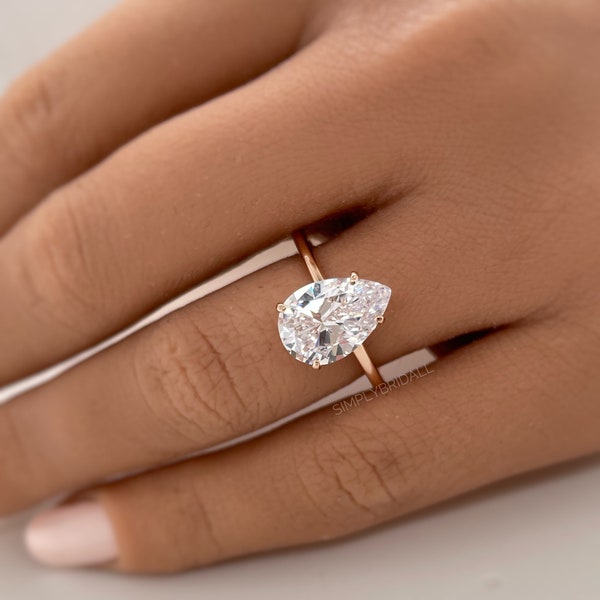 3.00ct Pear Moissanite Engagement Ring, Teardrop Solitaire Ring, Moissanite Bridal Ring, Proposal Ring, Pear Moissanite Ring