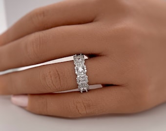 Princess Cut Halo Eternity Band, Eternity Square Diamond Band, Tall Eternity Band, Halo Eternity Band, Anniversary Band, Simulate Diamond