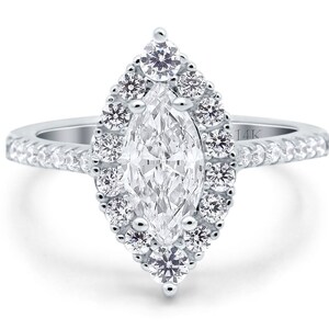 1.50ct Marquise Halo Moissanite Engagement Ring, 14k Marquise Engagement Ring, Simple Minimalist Ring, Moissanite Simulated Diamonds image 7