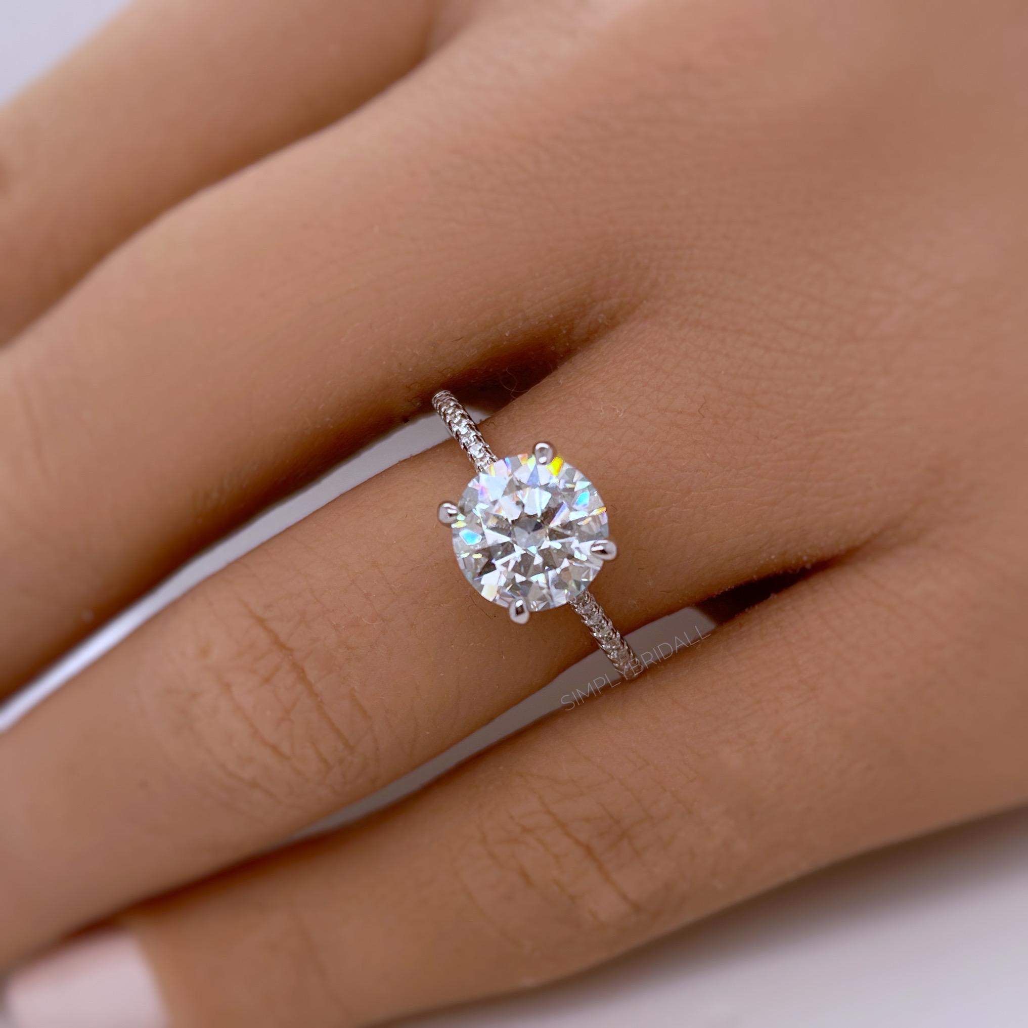 2.00ct Round Moissanite Engagement Ring, Hidden Halo, Moissanite Bridal Ring, Proposal Ring, Sterling Silver with Vermeil, 14k Gold