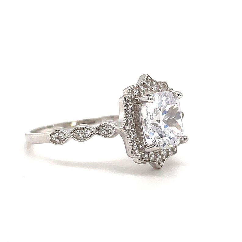 Art Deco Cushion Engagement Ring, Cushion Cut Diamond, Antique Ring, Wedding Ring, Art Deco Halo Proposal Ring image 3