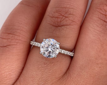2.00ct Moissanite Engagement Ring, 4 Prong Engagement Ring, Simple Solitaire Round Brilliant Moissanite Ring, Moissanite Engagement Ring