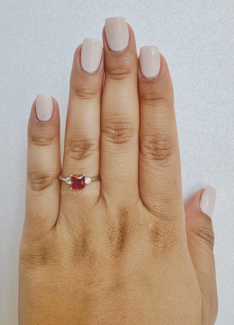 Red Ruby Square Engagement Ring Sterling Silver Red Ruby Ring Simulated Diamond Ruby Square Wedding Engagement Anniversary Ring Ruby Ring