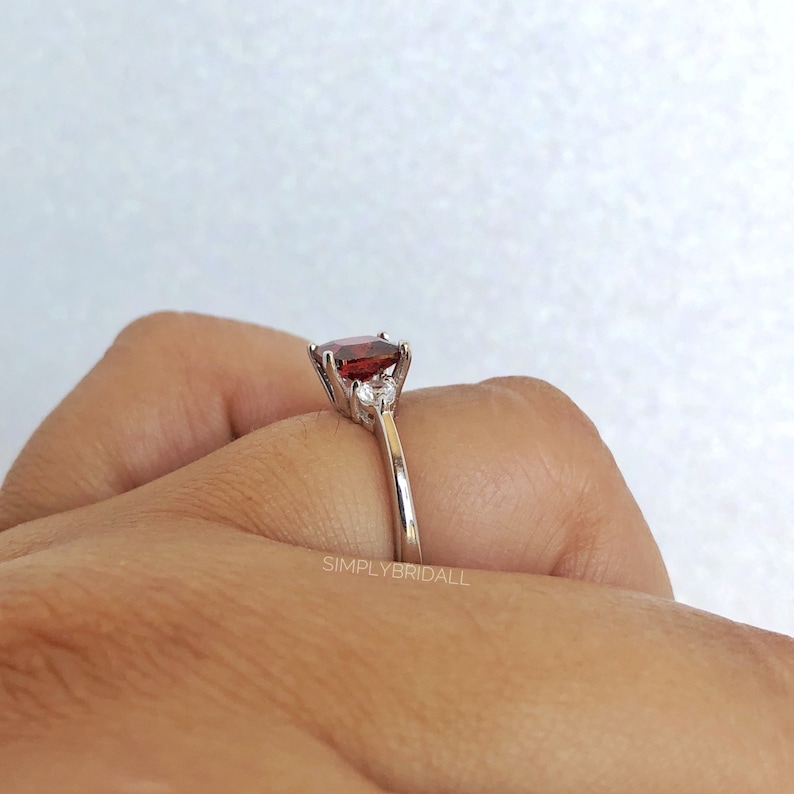 Red Ruby Square Engagement Ring Sterling Silver Red Ruby Ring Simulated Diamond Ruby Square Wedding Engagement Anniversary Ring Ruby Ring