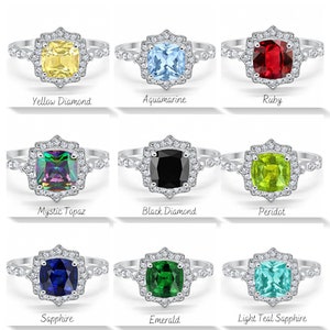 Art Deco Cushion Engagement Ring, Cushion Cut Diamond, Antique Ring, Wedding Ring, Art Deco Halo Proposal Ring image 10