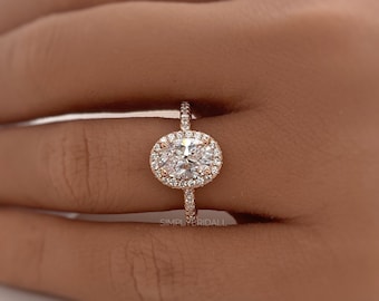 1,00 ct ovale verlovingsring, ovale diamanten halo trouwring, sterlingzilver, klassieke verlovingsring, eenvoudige sierlijke ovale verlovingsring
