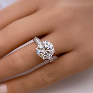 5.00ct Round Moissanite Engagement Ring, 4 Prong Large Genuine Moissanite, Bridal Ring, Proposal Ring, Sterling Silver with Vermeil