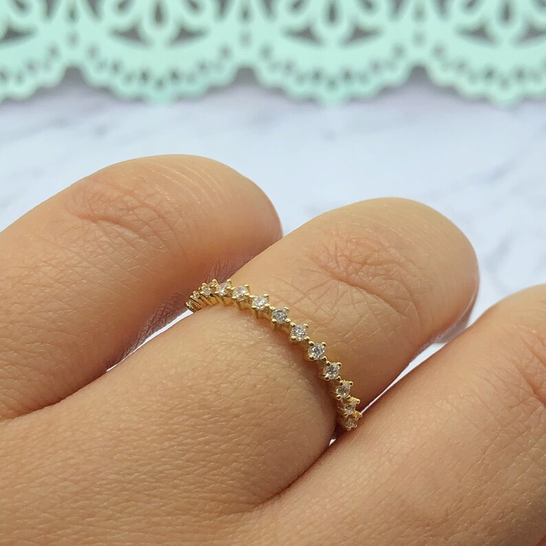 Gold Vermeil Half Eternity Diamond Band Sterling Silver Wedding Band Eternity Band Stacking Band Diamond Dainty Minimalist