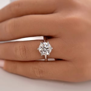 3.00ct Round Moissanite Solitaire Ring, 6 Prong Moissanite Engagement Ring, Bridal Ring, Proposal Ring, Sterling Silver with Vermeil image 1