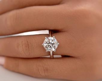 3.00ct Round Moissanite Solitaire Ring, 6 Prong Moissanite Engagement Ring, Bridal Ring, Proposal Ring, Sterling Silver with Vermeil