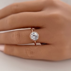 2.00ct Rose Gold Bezel Engagement Ring, Round Bezel Simulated Diamond Ring, Proposal Ring, Bridal Ring, Minimalist Engagement Ring,