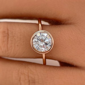 2.00ct Bezel Engagement Ring, Solitaire Bezel Diamond Engagement Ring Gold Vermeil, Proposal Ring, Bridal Ring, Round Diamond Bezel