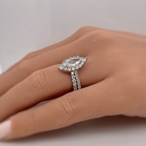 1.50ct Marquise Halo Moissanite Engagement Ring, 14k Marquise Engagement Ring, Simple Minimalist Ring, Moissanite Simulated Diamonds image 4