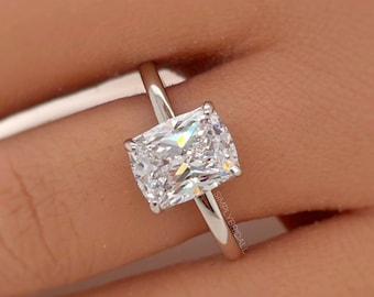Bague de fiançailles allongée taille coussin, solitaire en argent sterling et vermeil de 2,50 cts CZ