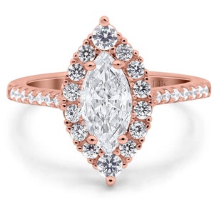 1.50ct Marquise Halo Moissanite Engagement Ring, 14k Marquise Engagement Ring, Simple Minimalist Ring, Moissanite Simulated Diamonds image 8