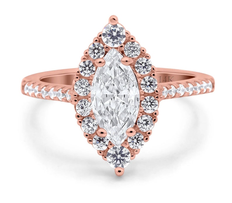 1.50ct Marquise Halo Moissanite Engagement Ring, 14k Marquise Engagement Ring, Simple Minimalist Ring, Moissanite Simulated Diamonds image 8