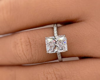 2.50ct Radiant Cut Engagement Ring, Radiant Solitaire Ring, Simulated Diamond CZ, Sterling Silver, Gold, Rose Gold Vermeil
