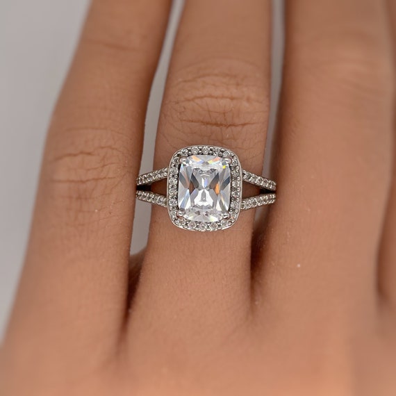 Radiant Cut Engagement Ring Vintage Art Deco Design Split | Etsy