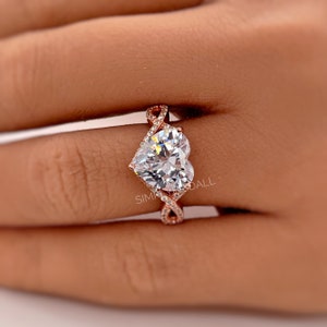 Anillo de compromiso con forma de corazón de 3,00 ct, anillo de oro rosa con forma de corazón infinito, anillo llamativo con forma de corazón y diamantes, anillo de corazón grande, anillo de compromiso con forma de corazón infinito