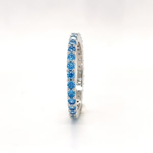 Blue Topaz Eternity Band, Sterling Silver Wedding Band, Eternity Band, Blue Topaz Band, Minimalist Birthstone Band with Vermeil
